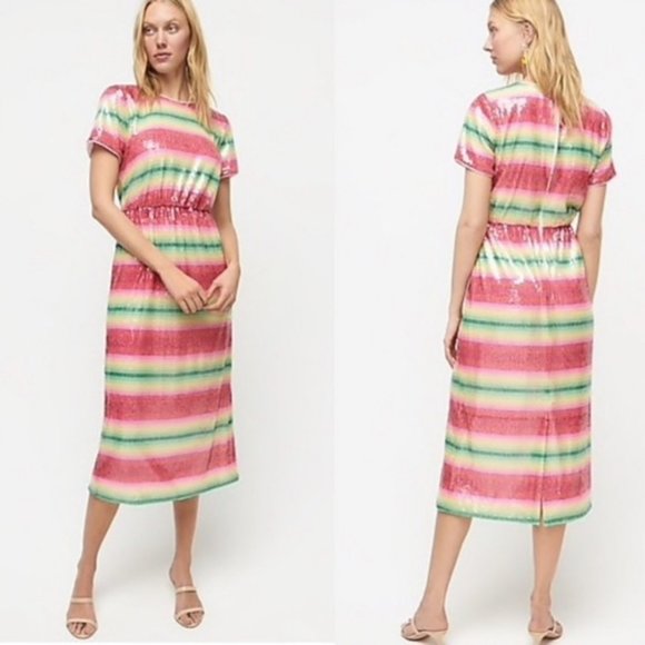 NWT J.Crew Short Sleeve Sequin Dress in Watermelon - Picture 1 of 7
